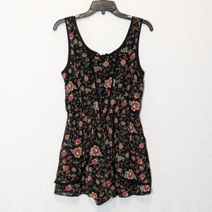 Women's ZOE & ROSE, Black/Red Floral, Short Chiffon Romper; Size S